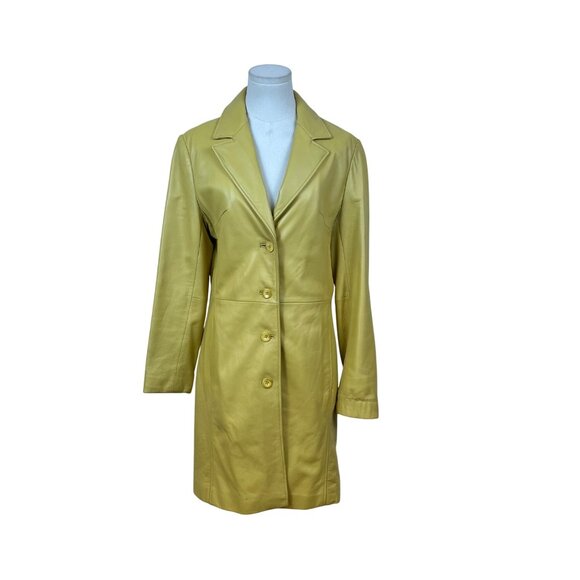 Couture Jackets & Blazers - Couture Womens Yellow Leather Jacket With Satin Lining  Slim Fit Button-Up Sz S